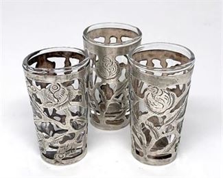 Lot 052 
Vintage Sterling Silver Overlay Tequila Glasses
