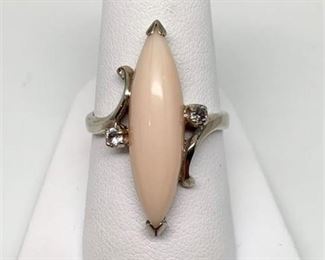 Lot 059 
"Angel Skin" Coral and Diamond 14 K Ring