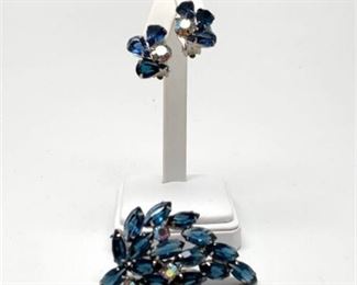 Lot 153 
Mid-Century Blue Crystal Dome Brooch and Earring Set