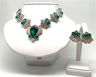 Lot 201 
Mid-Century Crystal Emerald Necklace Set