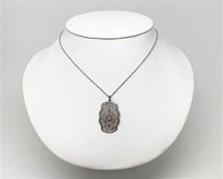 Lot 244 
Art Deco Sterling Silver Filigree Pendent with Marcasite