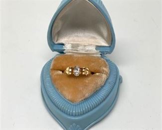 Lot 458 
Vintage Celluloid Heart Ring Box with CZ Engagement Ring
