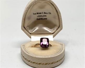 Lot 466 
Vintage Leather Ring Presentation Box and Amethyst Ring