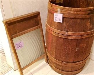Old Oak barrel, $25, Original washing machine, $15