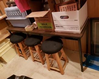 Formica table $30,  and three stools, $7 ea