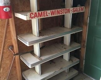 Vintage Camel-Winston-Salem store shelving unit with great chrome edging, $75