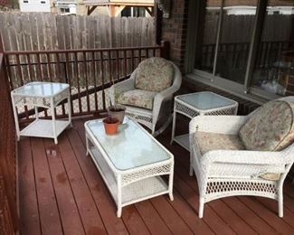 Excellent condition White Wicker furniture,  rocking chair $40,  chair $40, 2 side tables $20 ea, coffee table $40, and love seat $60