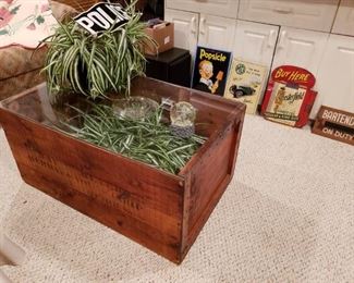 Shipping crate coffee table, $100
