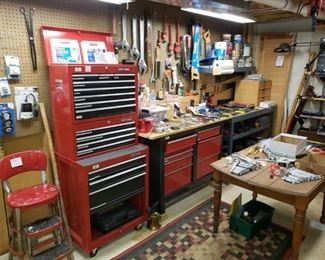  Workshop full of tools!   Tall Craftsman tool Chest,  $250, excellent condition, Craftsman workbench $200, gray workbench/shelving unit, $40