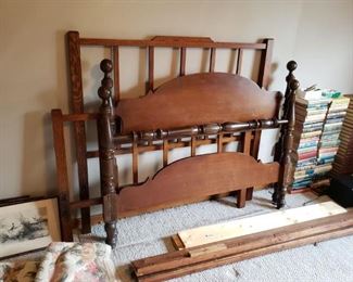 Full size Oak Arts & Crafts bed, $50,   Full size mahogany? bed frame, $30