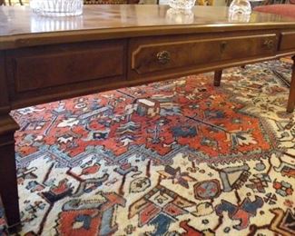 Solid pecan wood, 4' long coffee table with one drawer