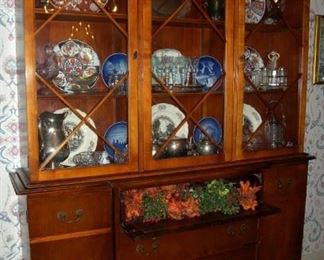 Tall classical china cabinet and secretary bookcase, 77"x59." Fine Furniture, Saginaw, MI.