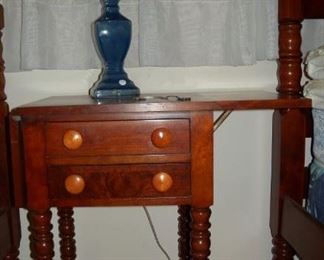 Antique night stand, flip-up sides, two drawers