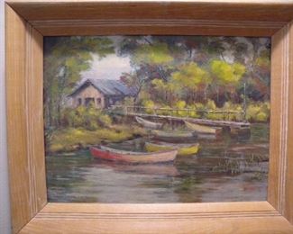 "On the Peninsula, Erie, PA," oil on masonite, by John Zollinger Miller (1867-1958, PA). Exhibited widely in the U.S., Europe and South America. Signed on the back.