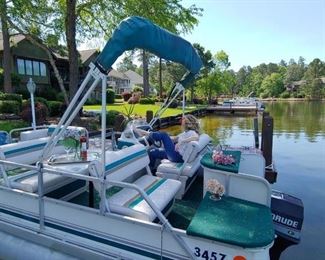 1997 Sweetwater Godfrey 18 feet metal Open Pontoon Boat annual servicing through Seven Lakes Marine. Easy living on calm lake low miles 1997 Evenride Motor.