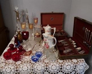 Silver plate and ruby red glass