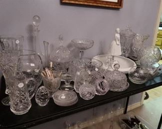 Rosenthal large bowl and lady flower frog, cut glass