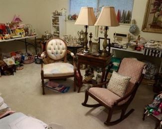 antique side chair and rocking chair