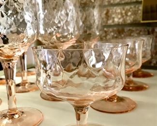 Antique glass stemware, pink glass, blush glass 