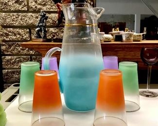 Mid century MCM pitcher and glasses