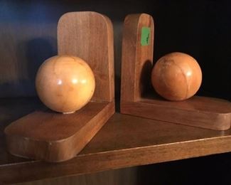 pair of wooden ball bookends