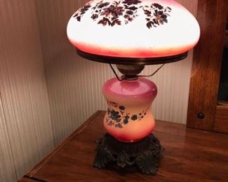 pink GWTW style lamp lit