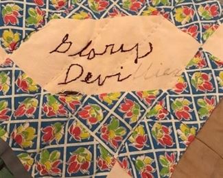 quilt signature (I've found the obit for Glory Devillier -- she was from Krotz Springs)