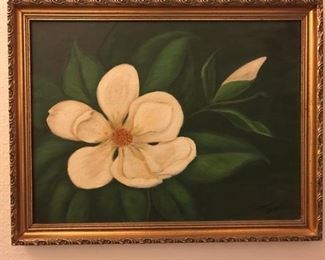 Framed magnolia painting