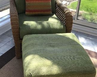 Wicker chair with ottoman 