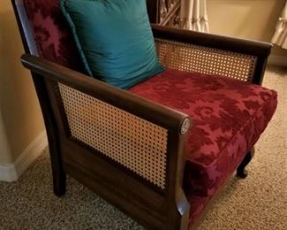 Upholstered & cane chair in master bedroom