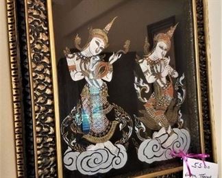 Framed Vintage Thailand Temple Art $55