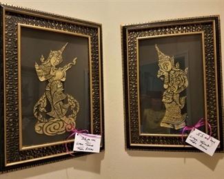 Framed Vintage Thailand Temple Art $55 each
