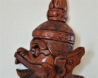 1 of set of 2 Carved Wood Faces