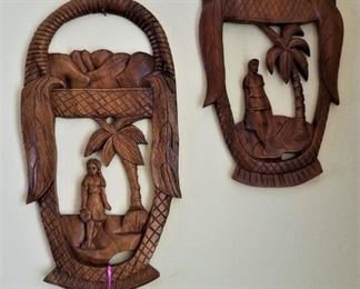 $15 for set of 2 carved wood baskets with figurines