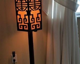Carved Wood & Fabric Floor Lamp