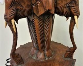 Carved Elephant Heads Lamp Base