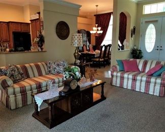 Lots for sale!  Couch & Love Seat, Coffee Table, Mantle Clock, Knick Knacks, Lamps, more