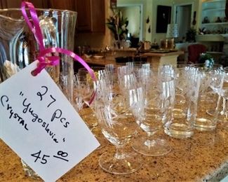 Etched Crystal pitcher & glasses set