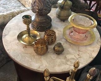 several occasional tables w/ stone tops 