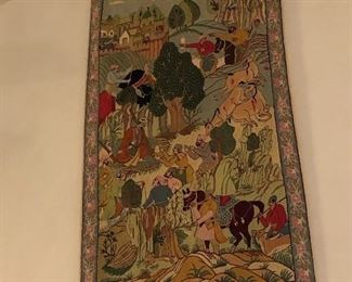 silk wall tapestry - apprpx= 4.5-5- 3  not sure- its still up high on  the wall  - you bring money- we will loan you a ladder  !!