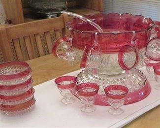 Cranberry glass punch set - Indiana Colony