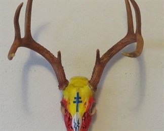 Painted deer skull and antlers