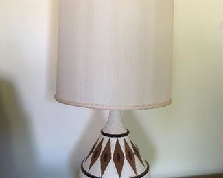 Mid Century Lamp x 2 Teak base and inlay diamonds