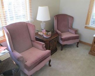 Wingback chairs and end table