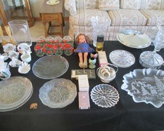 Glassware and antique doll