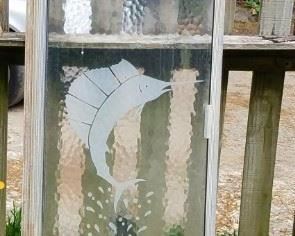 50's era shower door with leaping marlin. you NEED this to complete your msm! 