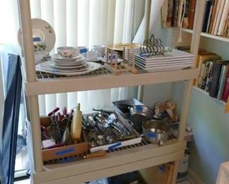 slow cooker - keurig - food processor - plates - pots - vintage kitchen utensils - vintage sewing items (wooden spools, patterns,  tools, msm needlepoint, cotton cowboy fabric.