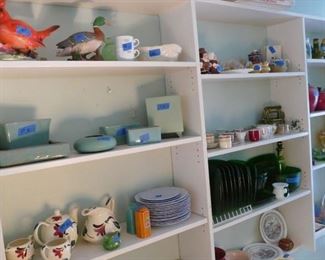 Kay Finch - Purringer - green Depression glass plates - McCoy white planter -- more ... 