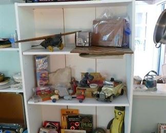 2 boxed remote control cars (for you, not mom) - 100 yo (or close) year old metal toy airplane - windup car toy - mr. peanut - more!