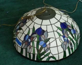 stunning stained glass lampshade in iris pattern. 13" approx diameter. perfect condition.